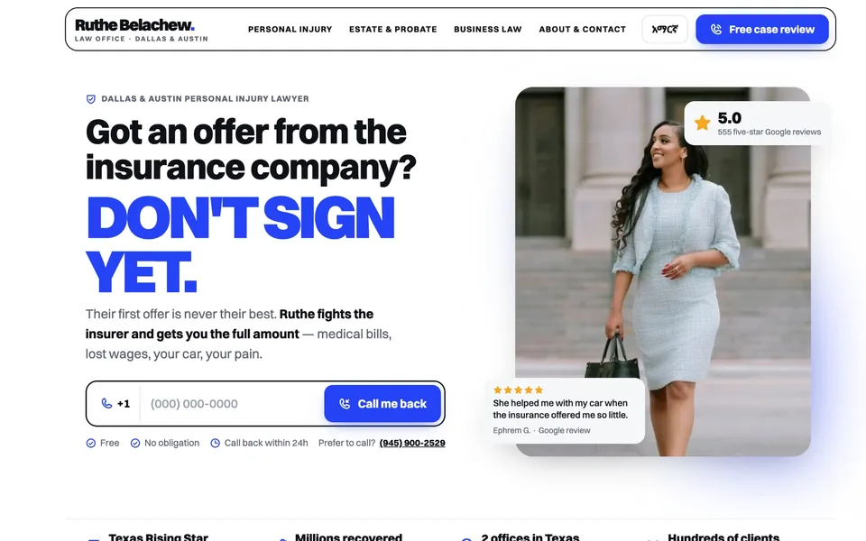 Page d'accueil du site Belachew Law