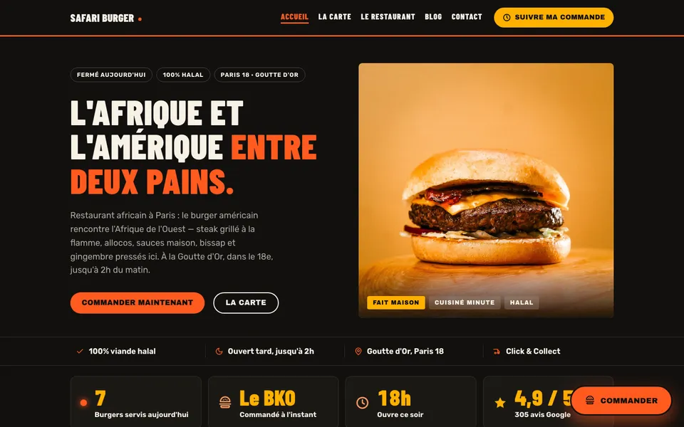 Page d'accueil du site safariburger.fr